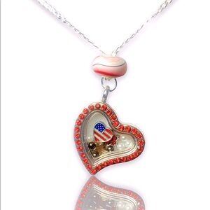 ALL AMERICAN boutique heart charm locket pendant necklace + FREE CHARM EXTRAS